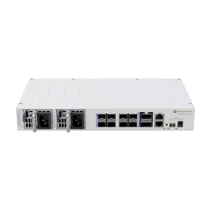 Комутатор 2 x QSF28 100G, 8 x SFP28 25G, 2 x RJ45 100 Mbps, 802.3bt PoE вход, 1U - MikroTik CRS510-8XS-2XQ-IN