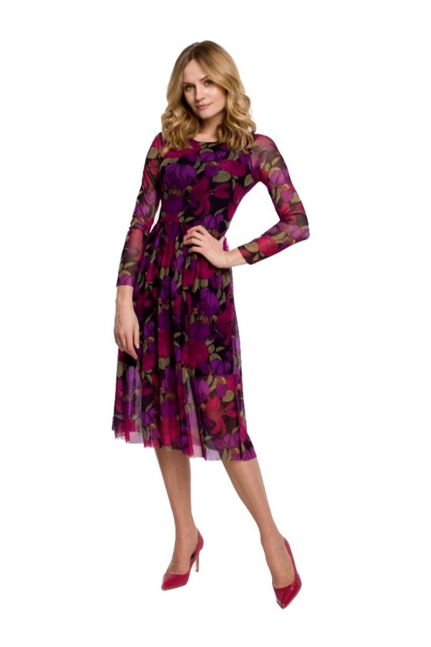 Makover Virágos női ruha Clakin K064 bordó, Bordó