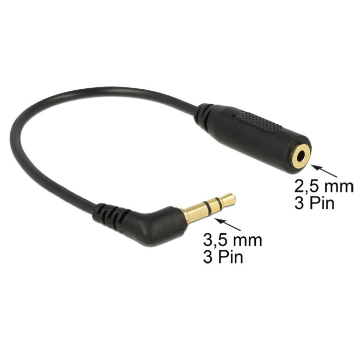 DeLock Audio Cable Stereo jack 3,5 mm 3 pin male angled > Stereo jack 2,5 mm 3 pin female, 105996, Speciális átalakító