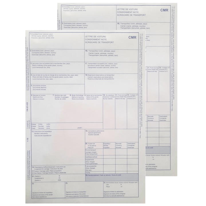 Set 2 carnete CMR scrisoare transport marfa, 4 exemplare, 25 seturi/carnet, intern si international, FLR