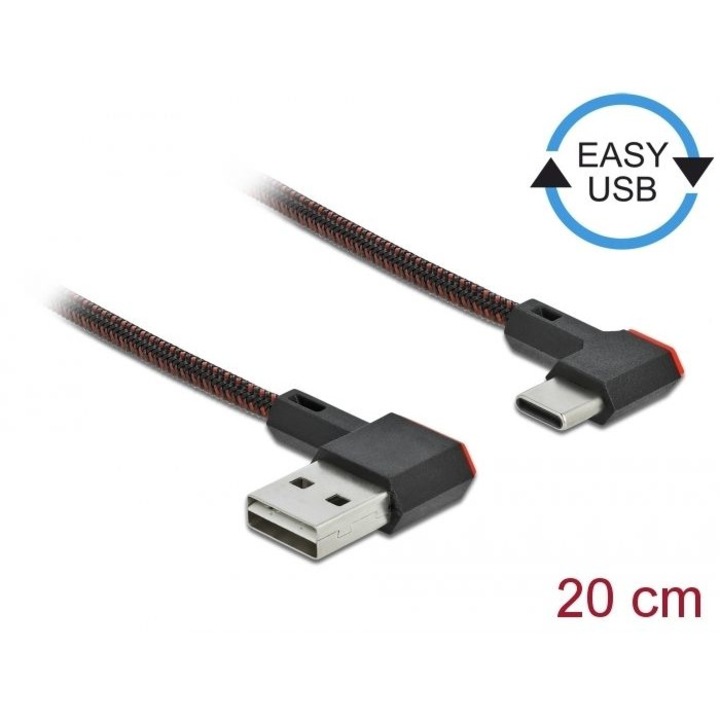 DeLock EASY-USB 2.0 кабел тип-A към USB тип-C ъглов ляв/десен 0,2 м черен, 162170, кабел