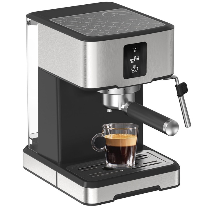Espressor manual 4 in 1, Tehnologia Thermo-Block, Capsule/cafea macinata/pad de cafea/apa calda/spuma, Programabil, Debitmetru magnetic, 1400 W, 20 bar, 1, 5 l, Argint