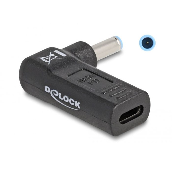 DeLock Adapter for Laptop Charging Kábel USB Type-C Anya to HP 4.5 x 3.0mm Apa 90° Szögben, Speciális átalakító