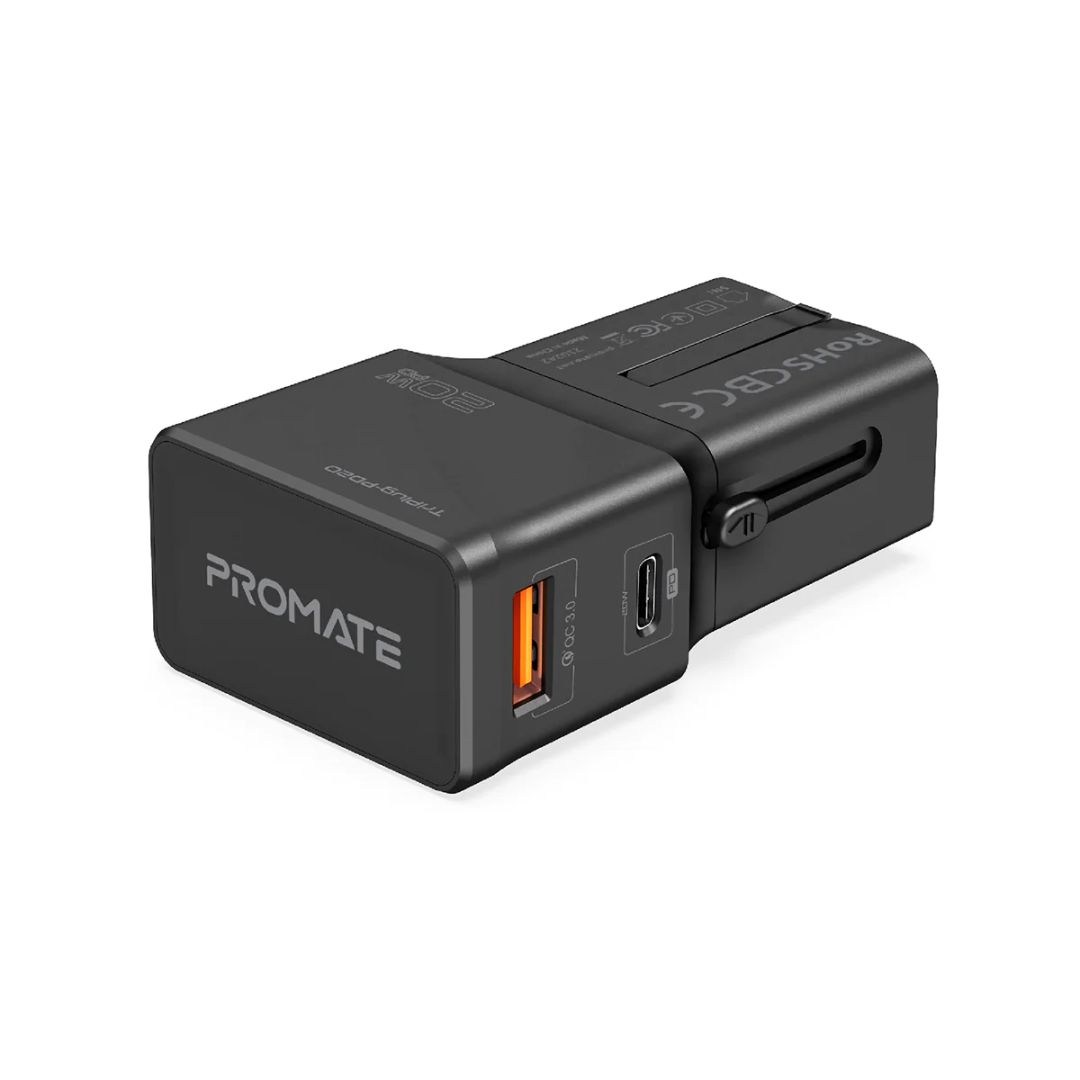 Triplug Promate TriPlug-PD20 Sleek Universal Travel Adapter w/ 20W Power ...