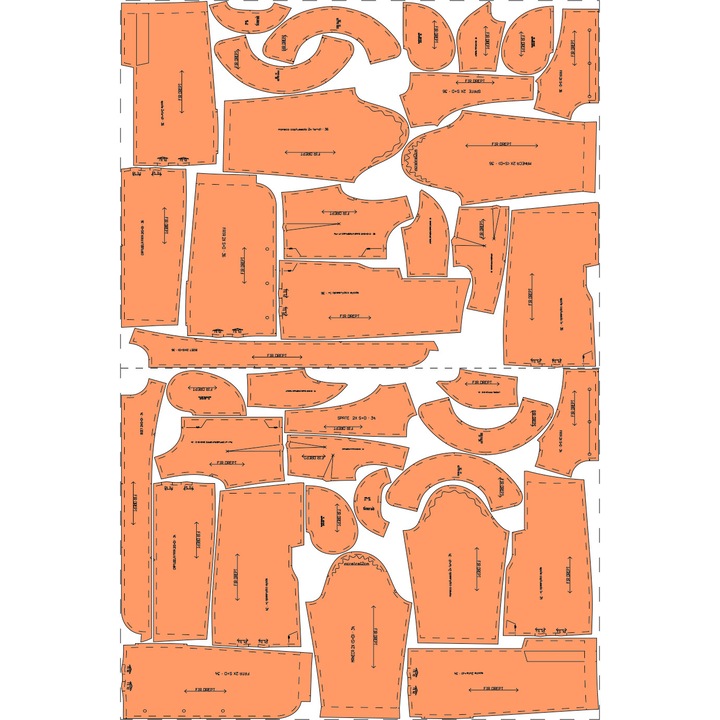 Tipar Croitorie Pardesiu Dama elegant, 9 marimi 34 - 50, hartie