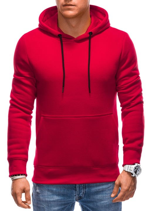 Суичър с щампа EDOTI EM-SSNZ-22FW-018, Мъжки, Без цип, С качулка, Червен