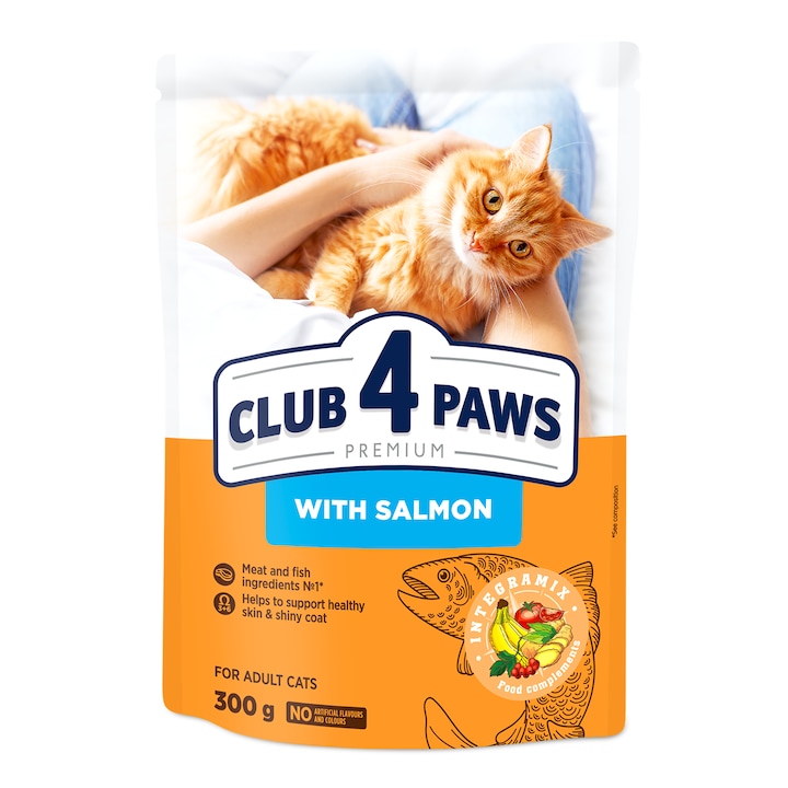 Hrana uscata completa Club 4 Paws Premium pentru pisici, cu somon, 0, 3 kg