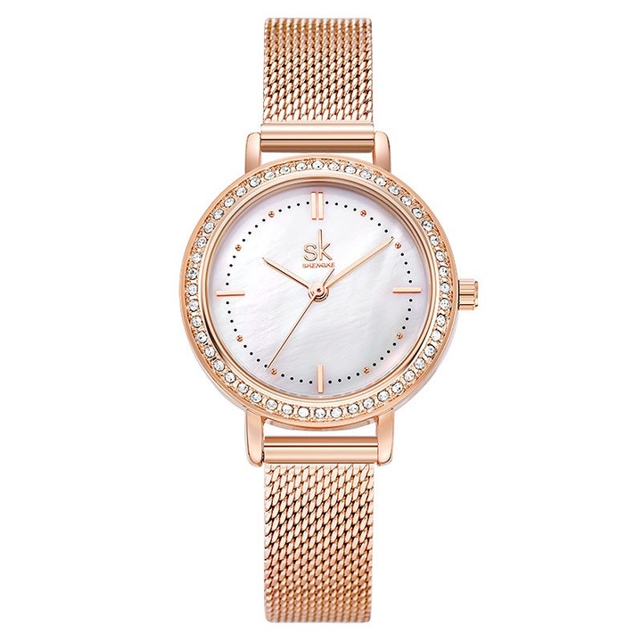 Ceas de damă SK Shengke Access, Rose Gold / Alb