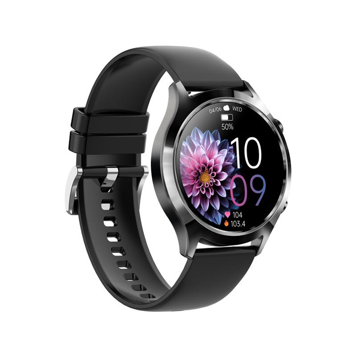Смарт часовник NUBI KM18, Bluetooth разговор, Пулс, Калории, HD Дисплей, Дистанционна камера, Дистанционна музика, Нотификации, Ултратънък, Черен