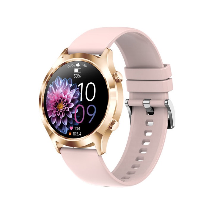 Смарт часовник NUBI KM18, Bluetooth разговор, Пулс, Калории, HD Дисплей, Дистанционна камера, Дистанционна музика, Нотификации, Ултратънък, Розов