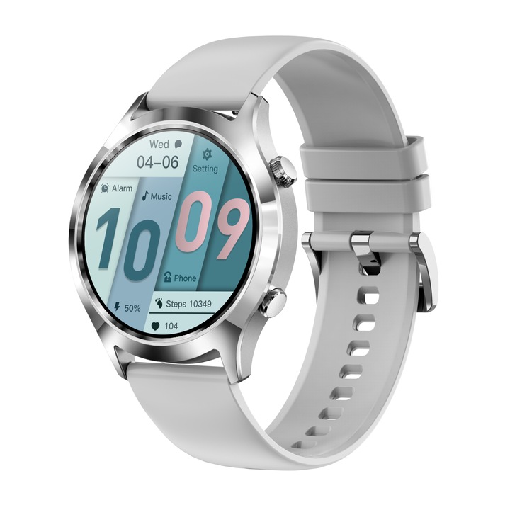 Смарт часовник NUBI KM18, Bluetooth разговор, Пулс, Калории, HD Дисплей, Дистанционна камера, Дистанционна музика, Нотификации, Ултратънък, Сив