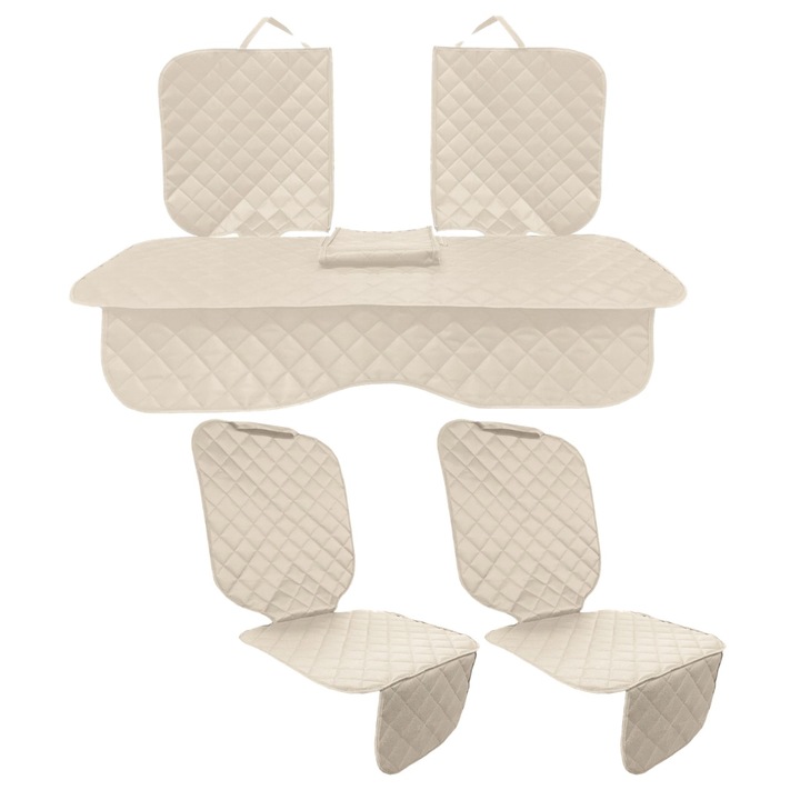 Set 3 protectii auto, matlasate, universale, crem, lavabile, impermeabile, protectie bancheta cu decupare cotiera si 2 protectii scaune fata, Metru Patrat