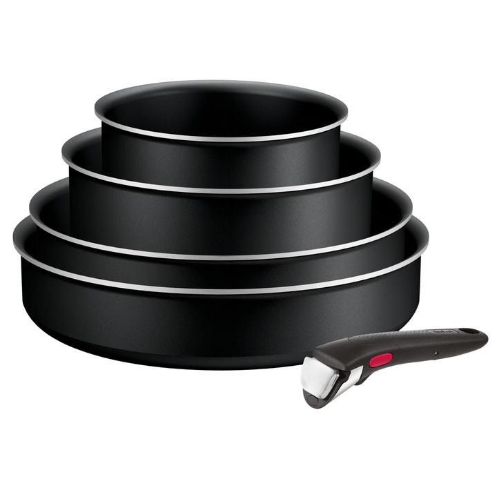 Комплект от 5 части Ingenio Generous Cook, тиган 24/26 см, тенджера 16/20 см, подвижна дръжка, индикатор за термосигнал, титаниево незалепващо покритие, съвместим с индукция, черен