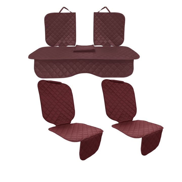 Set 3 protectii auto, matlasate, universale, visiniu, lavabile, impermeabile, protectie bancheta cu decupare cotiera si 2 protectii scaune fata, Metru Patrat