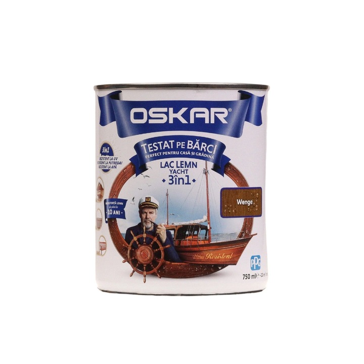 Lac protector lemn Oskar Yacht, ultra rezistent, alchidic, lucios, wenge, 0.75 L