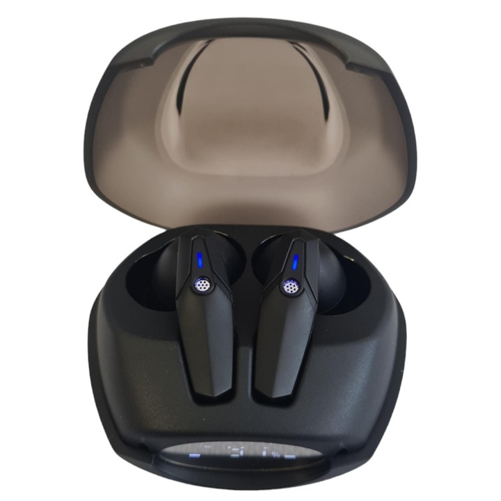 Sztereó vezeték nélküli fülhallgató, vezeték nélküli, Bluetooth 5.1, zajszűrés, érintésvezérlés, 300 mAh, LED kijelző, HD mikrofonok, vízálló, univerzális, fehér szürke