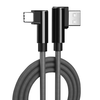 Cablu Date si Incarcare Rapida Timebox, USB la Type-C, 3m, Unghi 90 Grade, Compatibil iPhone 15, Samsung, Huawei, MacBook, Laptop, Conectare Stabila, Lungime Extinsa, Design Negru, Incarcare 10W, Transfer Eficient