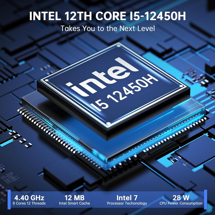 Mini PC NIPOGI процесор Intel Core i5-12450H до 4.4GHz, 16GB DDR4 512G M.2 SSD, 4K HDMI VGA, WiFi 6.0 BT 5.2, Windows 11