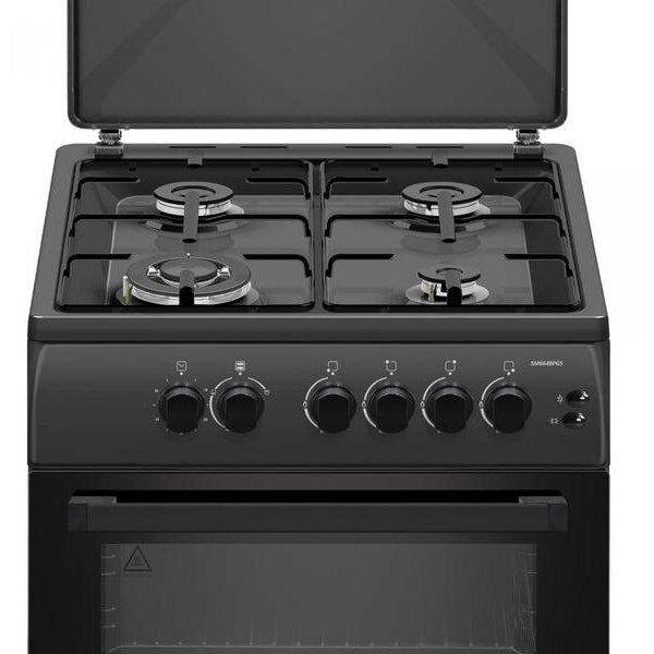 Aragaz Samus SM664BPGS, 4 arzatoare, 1 WOK, Cuptor gaz, Aprindere electrica, Siguranta plita si cuptor, Antracit