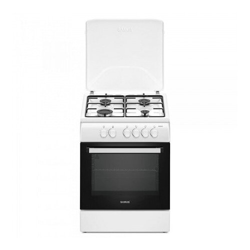 Aragaz Samus SM664ANS, 4 Arzatoare gaz, Cuptor gaz, Timer, Sigurante plita si cuptor, Alb