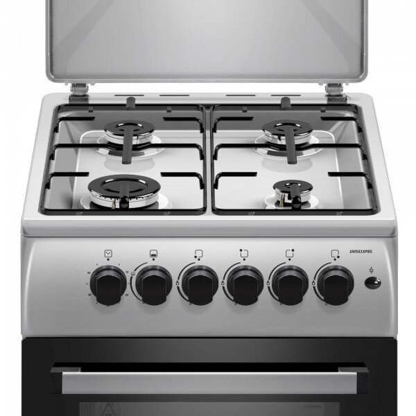 Aragaz Samus SM561XPBS, 4 Arzatoare gaz, Cuptor gaz, Aprindere electrica plita, Timer, Sigurante plita si cuptor, Inox/ Argintiu