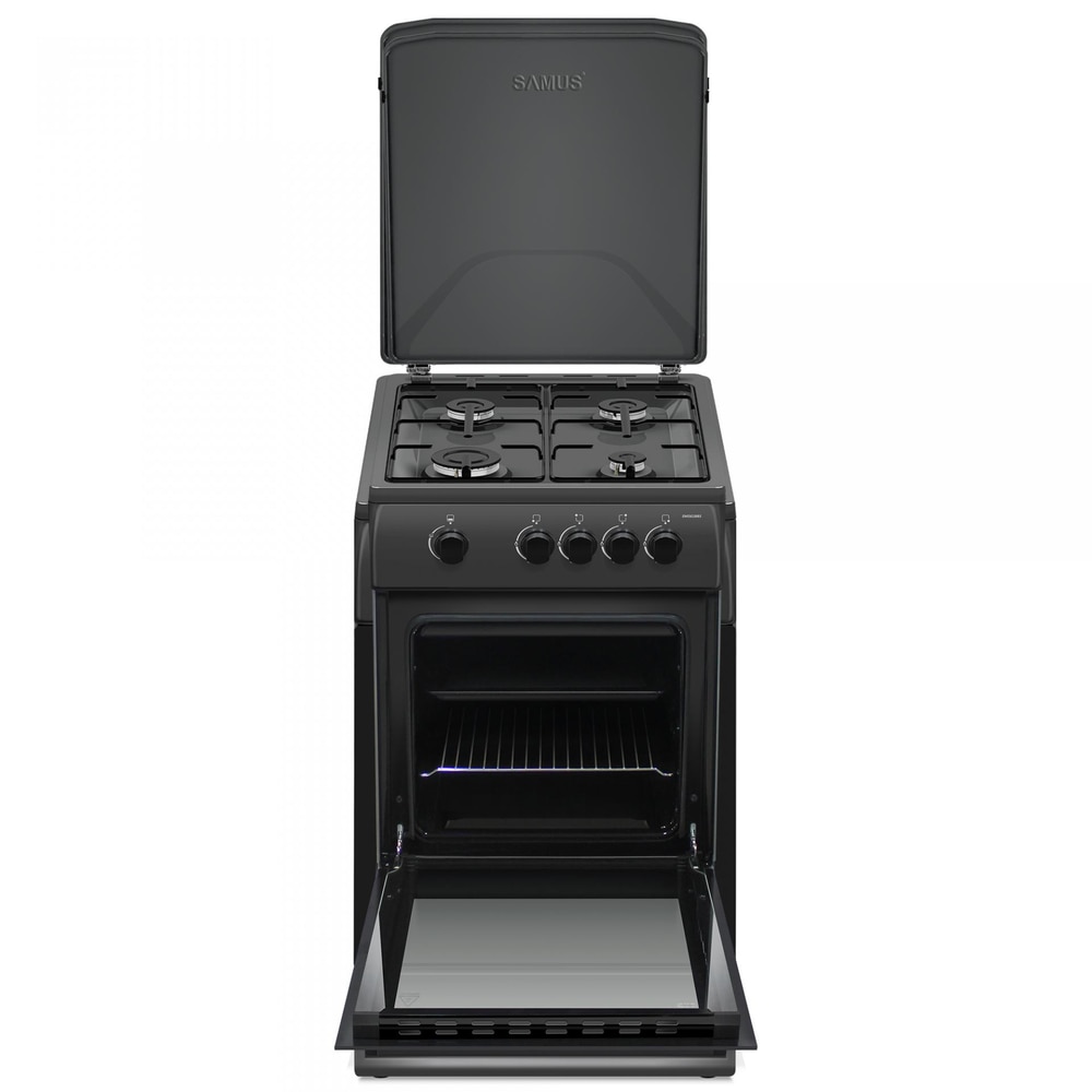 Aragaz Samus SM561BBS ANTRACIT, 4 Arzatoare gaz, Cuptor gaz, Siguranta plita si cuptor, Geam dublu la cuptor, Negru mat