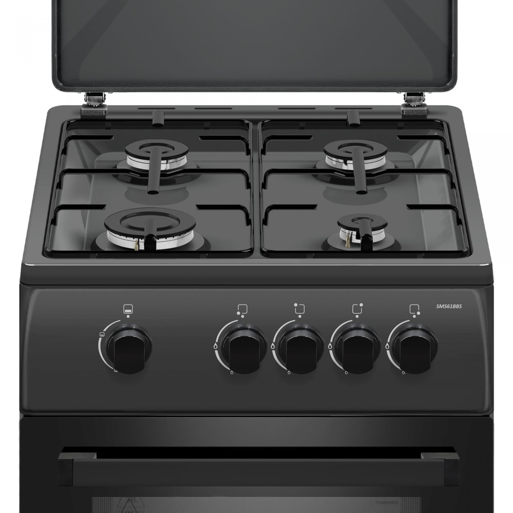 Aragaz Samus SM561BBS ANTRACIT, 4 Arzatoare gaz, Cuptor gaz, Siguranta plita si cuptor, Geam dublu la cuptor, Negru mat