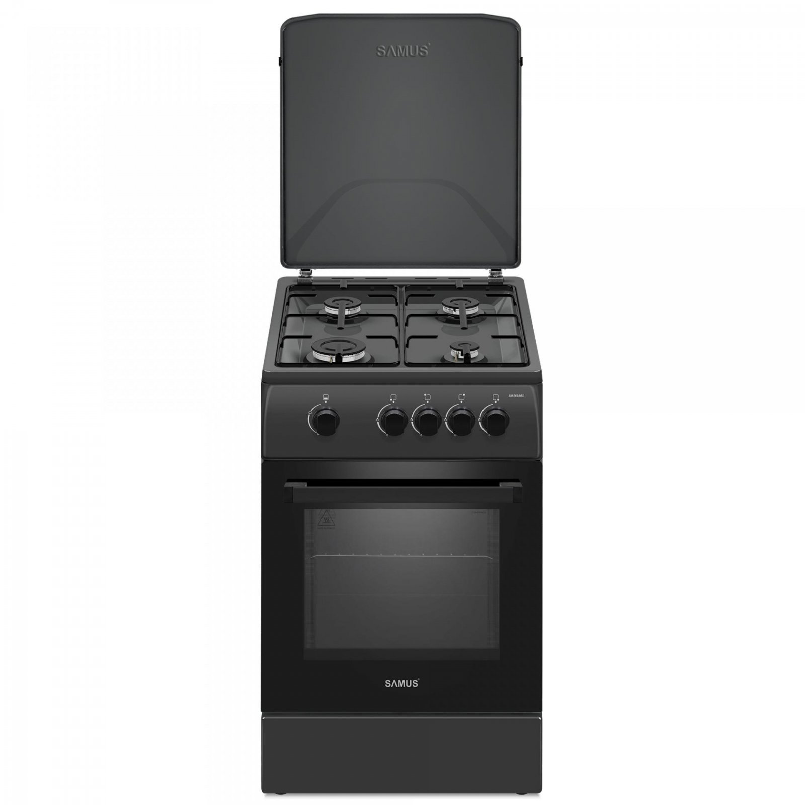 Aragaz Samus SM561BBS ANTRACIT, 4 Arzatoare gaz, Cuptor gaz, Siguranta plita si cuptor, Geam dublu la cuptor, Negru mat