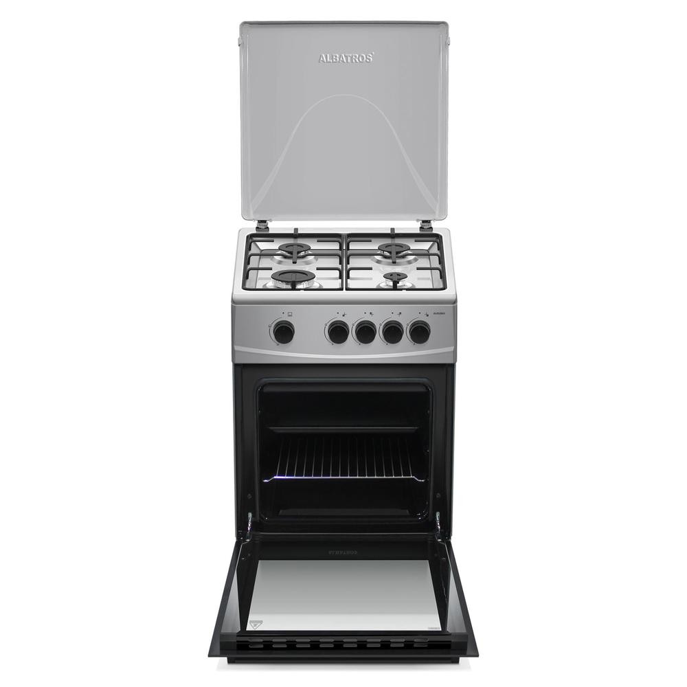 Aragaz Albatros AL452BXS, 4 Arzatoare gaz, Cuptor gaz, Siguranta plita si cuptor, Geam dublu la cuptor, Inox/ Argintiu