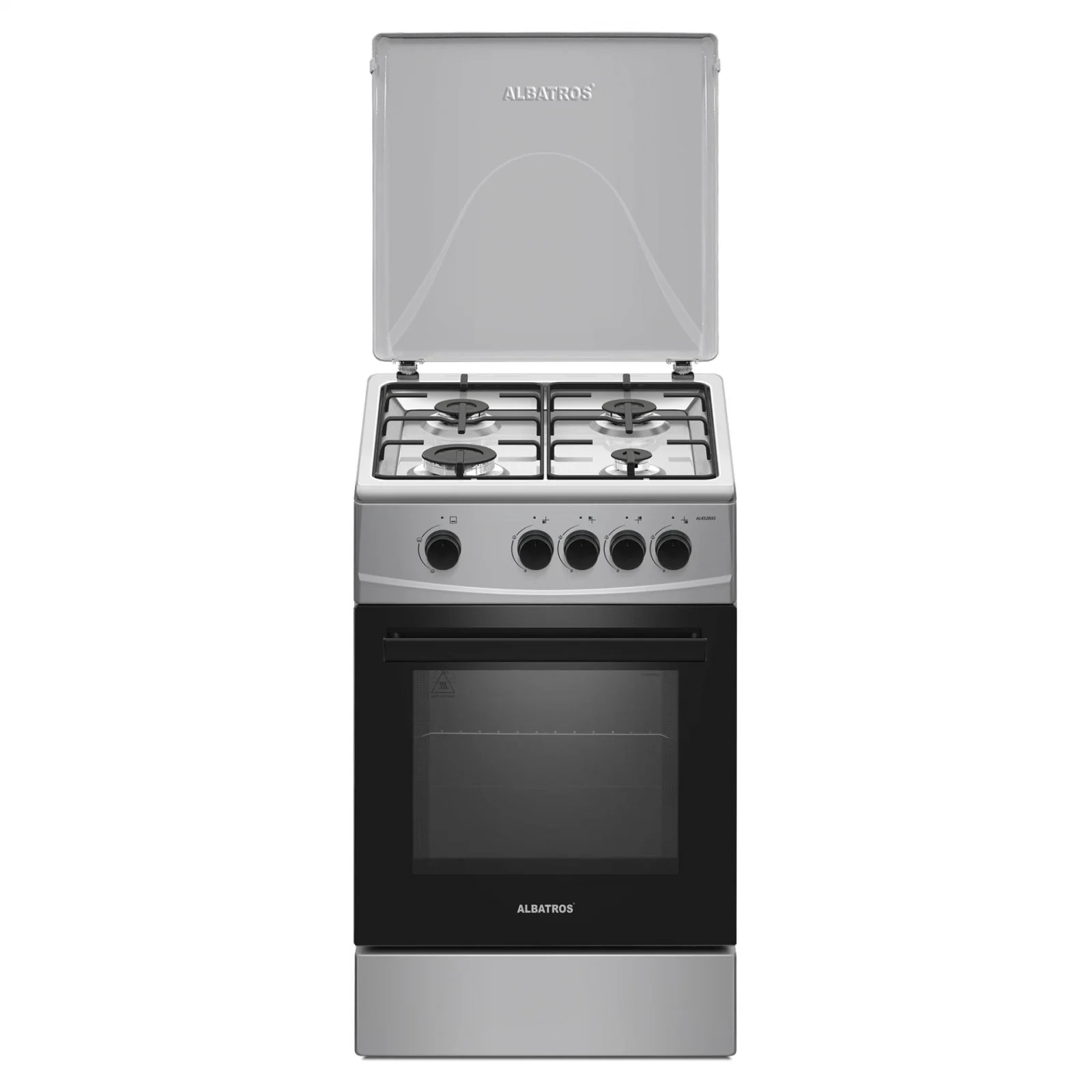 Aragaz Albatros AL452BXS, 4 Arzatoare gaz, Cuptor gaz, Siguranta plita si cuptor, Geam dublu la cuptor, Inox/ Argintiu