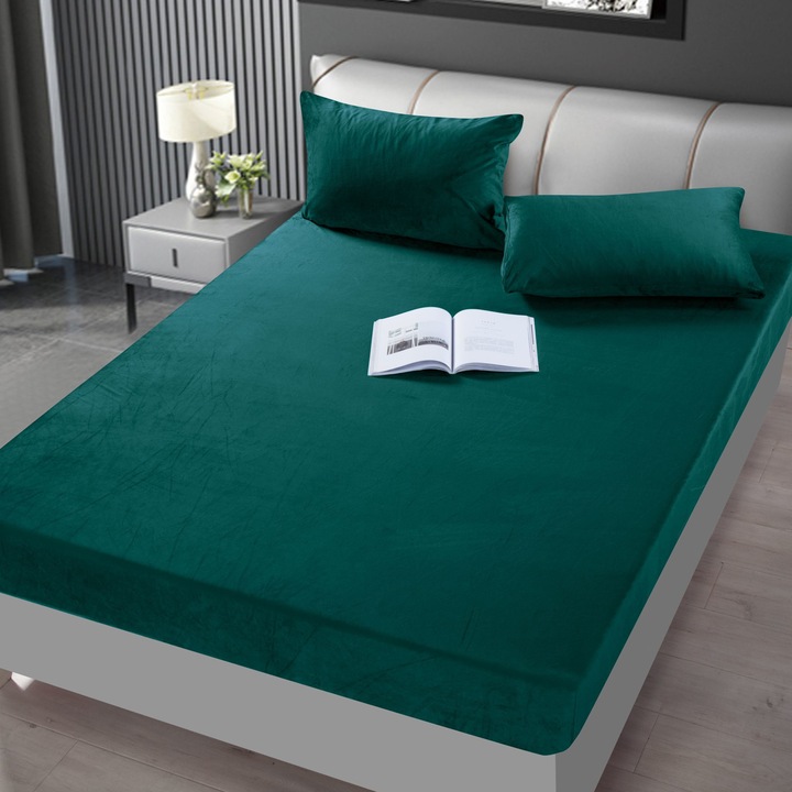 Husa de Pat cu Elastic, Catifea, 180 x 200cm, Verde