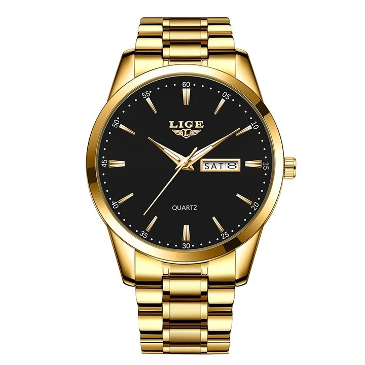 Мъжки часовник Lige Elegant Casual Luxury Fashion Digital Analog Dual Time Gold/Black