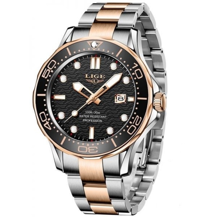Мъжки часовник Lige Quartz Analog Elegant Fashion Luxury Silver/Gold