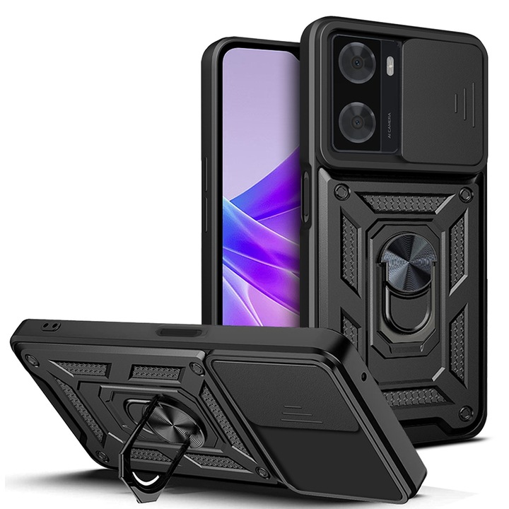 Калъф за Oppo A57 4G / A57s / OnePlus Nord N20 SE Premium Hybrid Armor Kickstand, Camera Slider, Anti-Shock, Top Protection, Черен