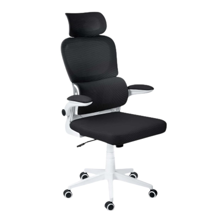DacEnergy irodai szék, mikrohálós, modern stílusú, állítható magasságú, kontúros, ergonomikus ágyéki gerinctámasz, állítható fejtámla, ringató funkció, fekete