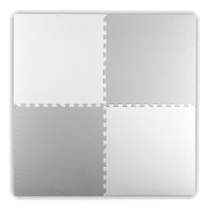 Covoras puzzle din spuma 120 X 120 cm, 4 buc, alb/gri