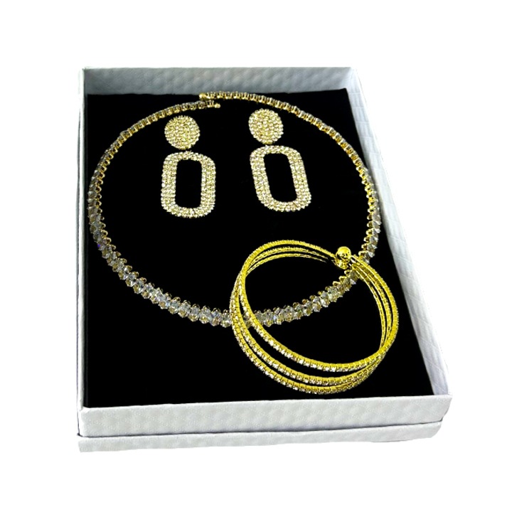 Set Emporia, cercei, colier si bratara din pietre semipretioase, Auriu, Velve