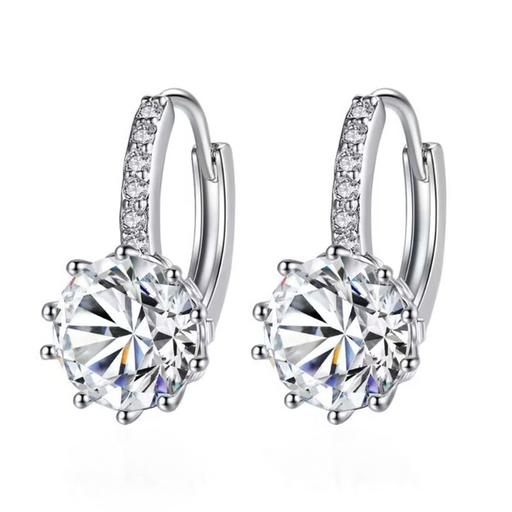 Дамски обеци с циркон, сребро S925, цвят платина, 1.8см