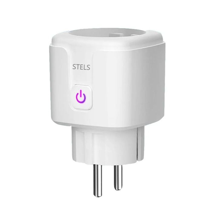 Priza WiFi inteligenta, STELS, 16A, Wi-Fi, Control vocal, Compatibilitate Android/iOS, Amazon Alexa, Google Home, Alb
