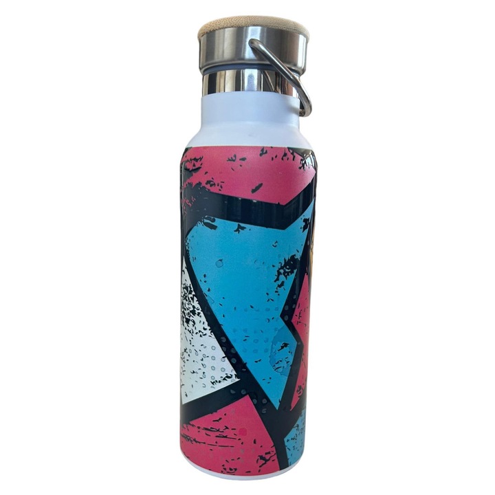 Sticla termica Dr.Bacty Iris inox 500ml Alb Geometric bauturi calde reci termos calatorie birou reutilizabil sigur practic anti scurgere izolare termica design modern elegant usor