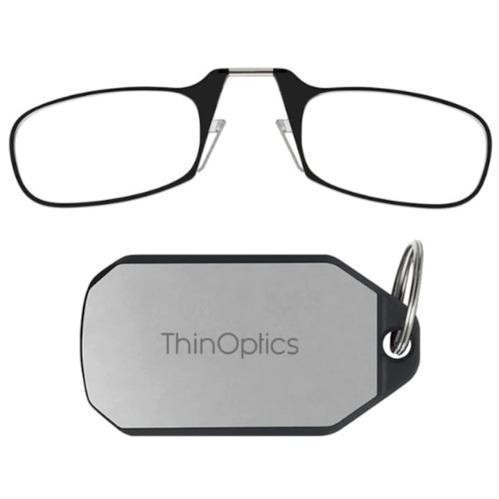 Компактни диоптрични очила без рамки ThinOptics, С ключодържател, Диоптър +2.0, Черен