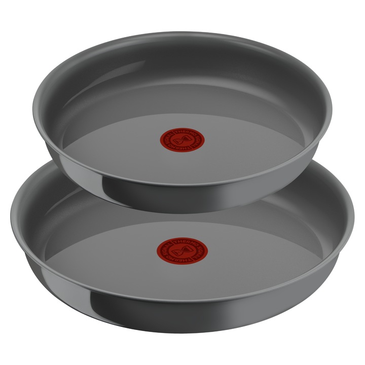 Set de 3 piese Tefal Ingenio Renew, tigaie de 24/28 cm, maner detasabil, invelis antiaderent, indicator Thermo-Signal™, gri