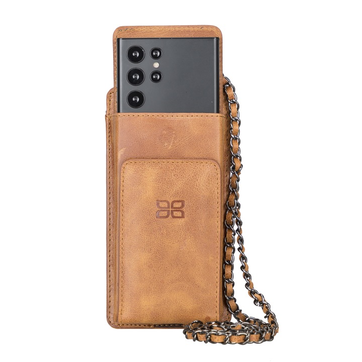 Калъф за портмоне, универсална чанта през рамо от първокласна естествена кожа за телефони до 175 мм, Bouletta Avjin, цвят Tiana tan