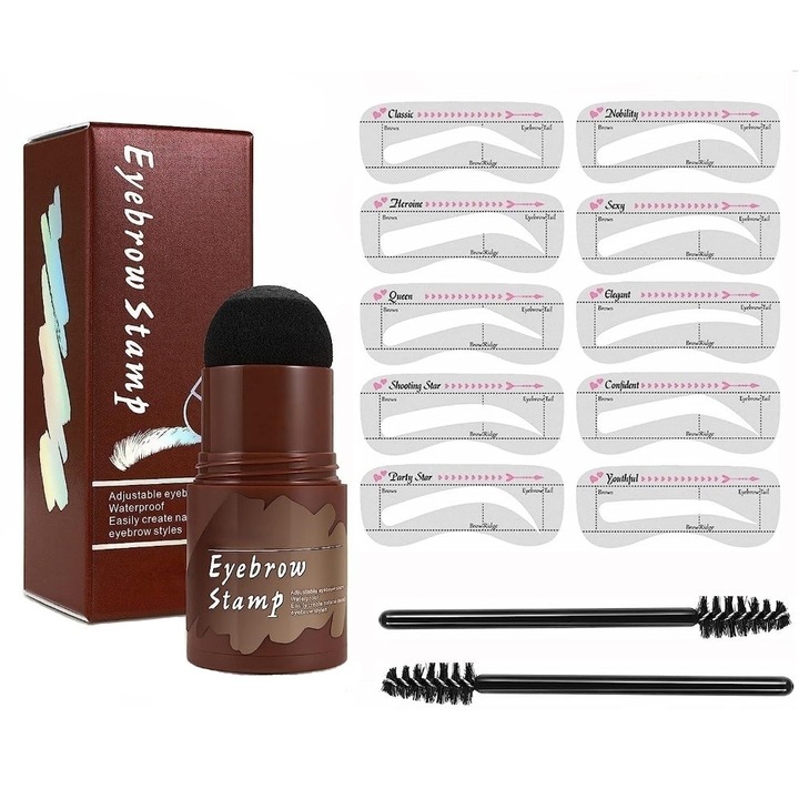 Kit pentru sprancene, tip stampila, 10 sabloane, Negru
