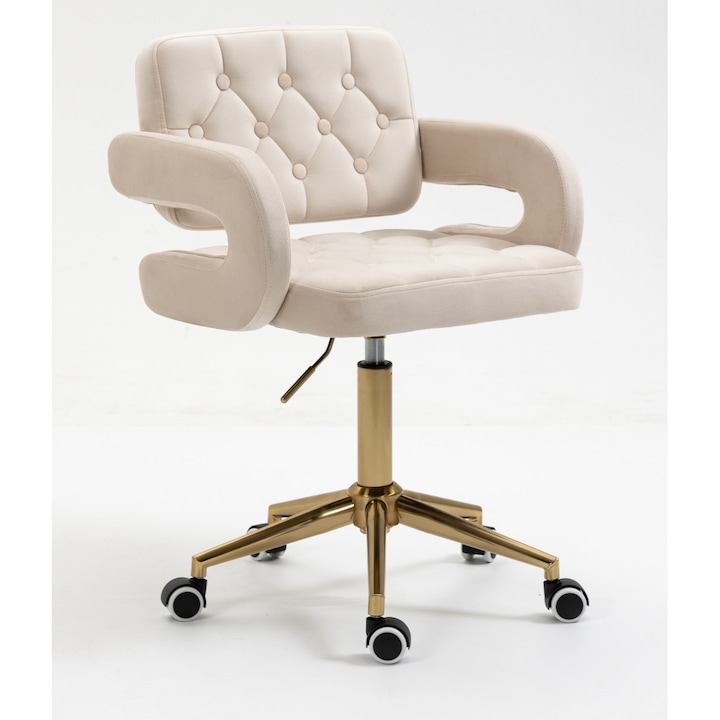 Scaun de birou, Votana, HR8403K, Catifea, Baza Aurie, Crem