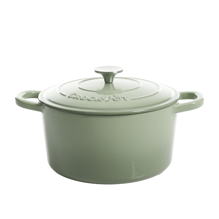 Vas cuptor Crock-Pot, capac, fonta emailata, 6.6L, rotund, verde fistic