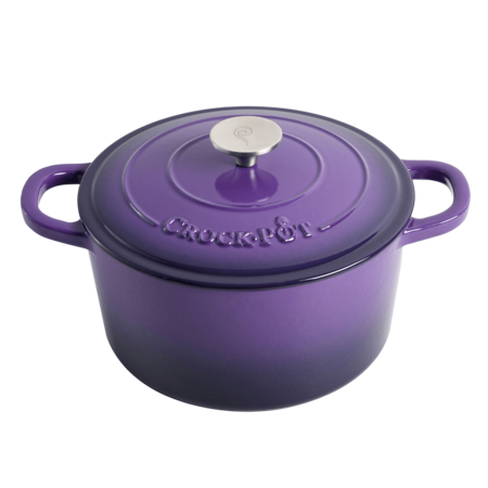 Vas cu capac Crock-Pot, fonta emailata, 4.7L, rotund, lavanda