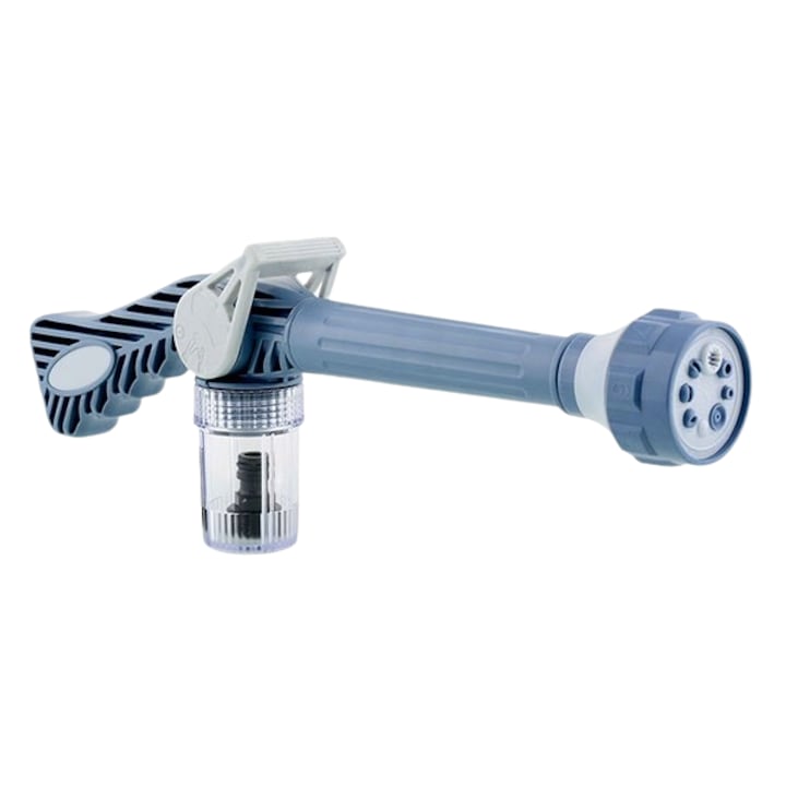 Pistol multifunctional cu recipient detergent pentru spalarea masinii, 8 tipuri de jet, 41 x 5.3 x 14.5 cm, Albastru