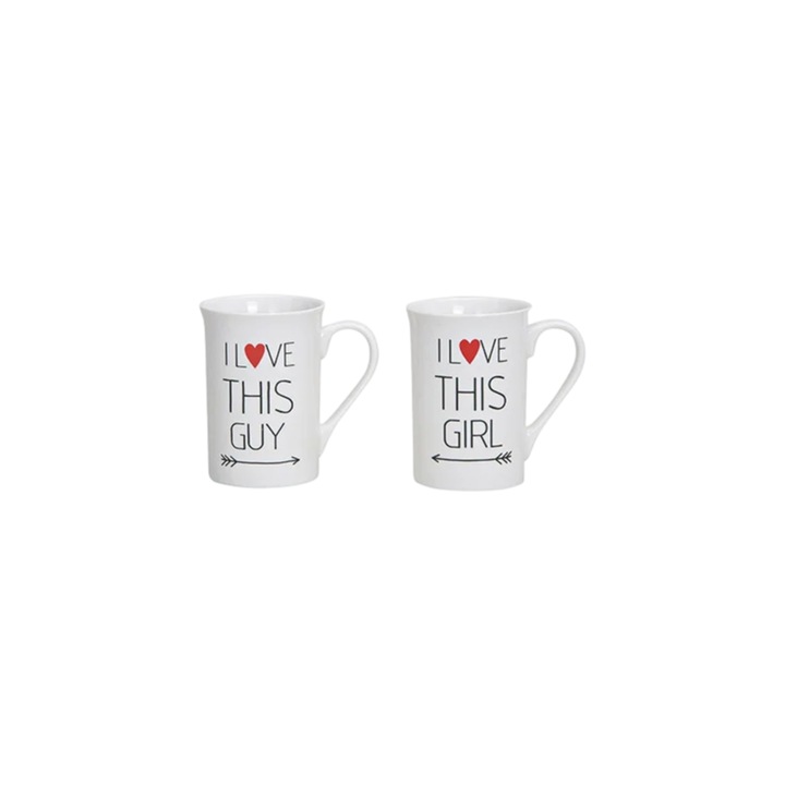 Set 2 cani, I love this girl / guy, pentru el si ea, 225 ml, 10 x 8 cm, Alb
