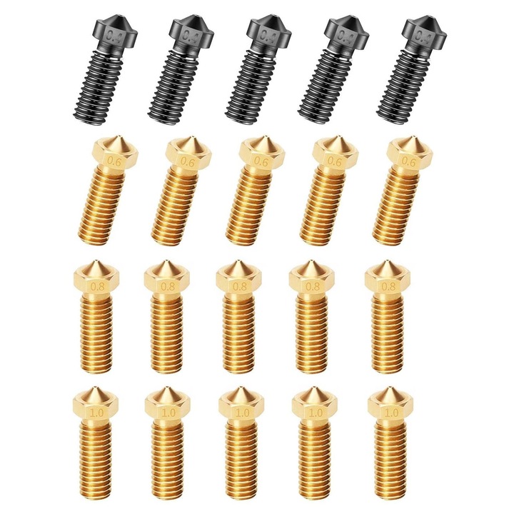 Set duze imprimanta 3D 20 piese, 0, 4 mm, 0, 6 mm, 0, 8 mm, 1, 0 mm, filet M6, compatibile imprimante Artillery Genius / Sidewinder X1
